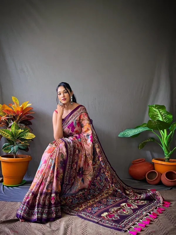 Purple_Soft_Cotton_Kalamkari_Print_Saree_With_Blouse_Piece_Attached